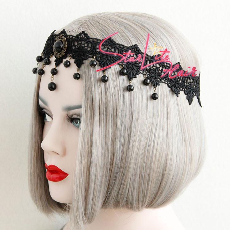 Starlitehair Gothic Black Veil Crown Pendant Wedding Headband AC059