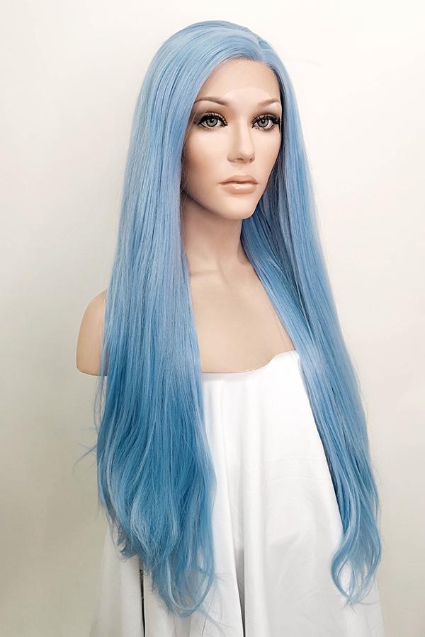 Synthetic lace shop front wig blue